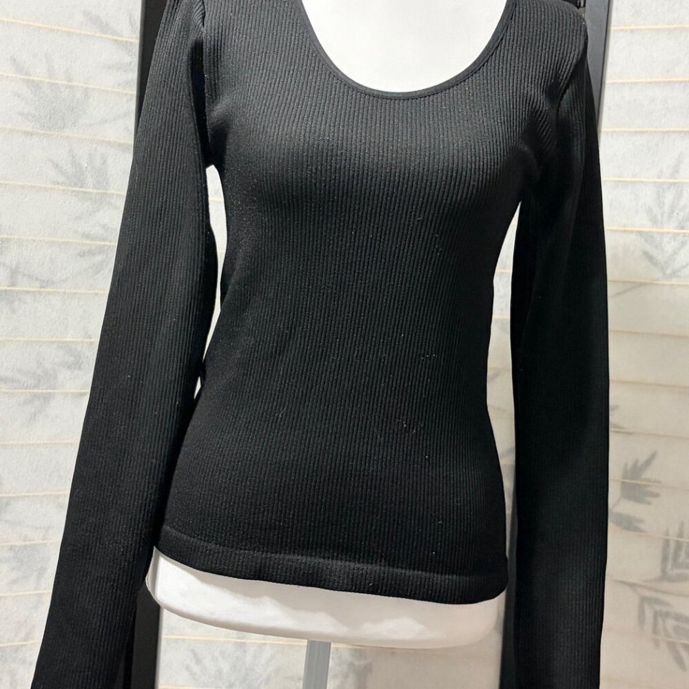 Women’s Moral Society L/XL Top Black Ribbed Scoop Neck Long Sleeve Stretchy
